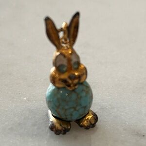 Gold and Turquoise Bunny Pendant